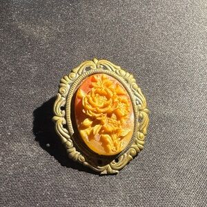 Vintage Gold and Orange Floral Brooch